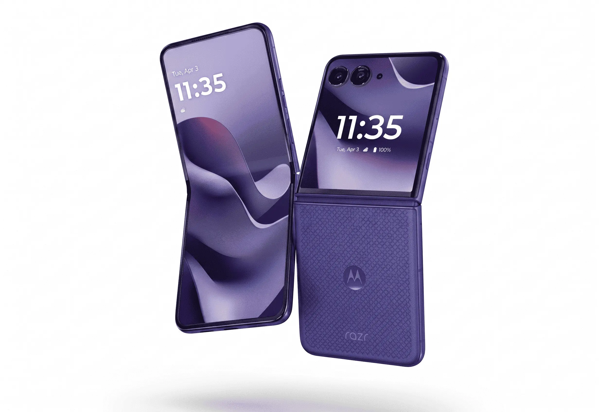 Motorola Razr Ultra 2026 in Orient Blue Alcantara shown half-folded
